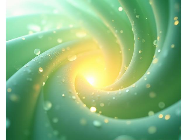 Stylized abstract illustration of a healthy gut microbiome with beneficial bacteria and a glowing core, surrounded by elements representing digestion and mental well-being.